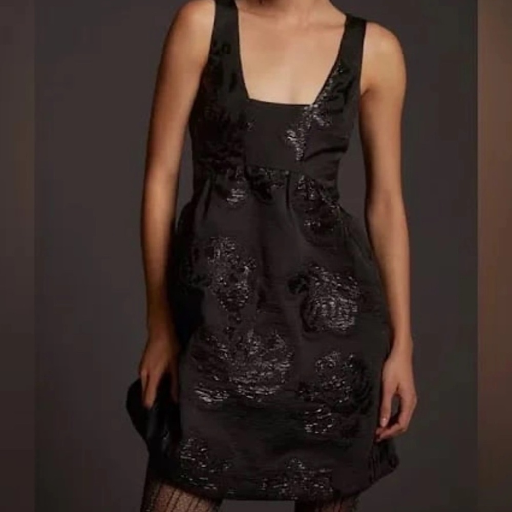 Maeve Dress Women’s Sz 6 Black Anthropologie Jacquard Floral Embossed Sleeveless